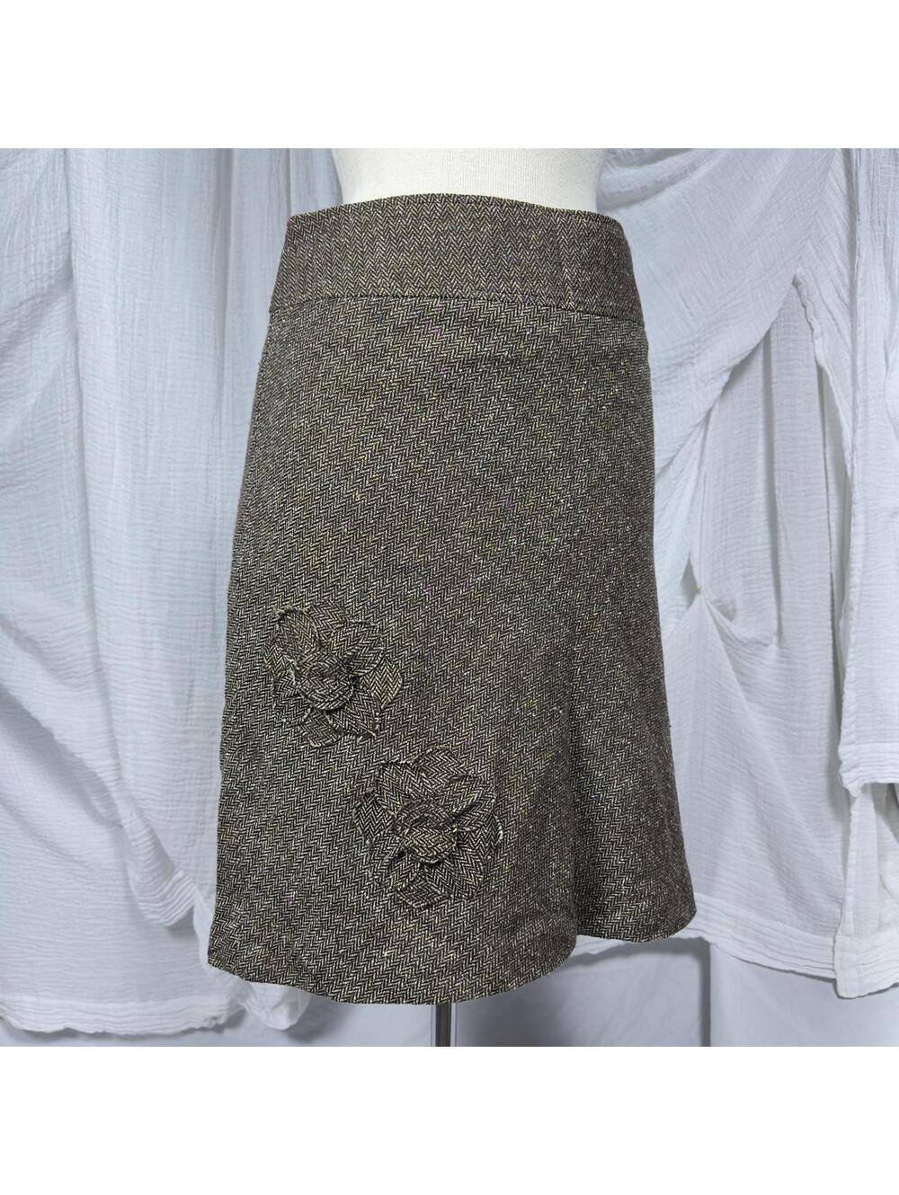 Vintage Twee Dark Academia Brown Floral Tweed Skirt